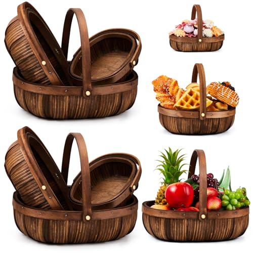 Sintuff 6 Pcs Wicker Baskets with Handles, 3 Sizes,Coffee - color: Coffee