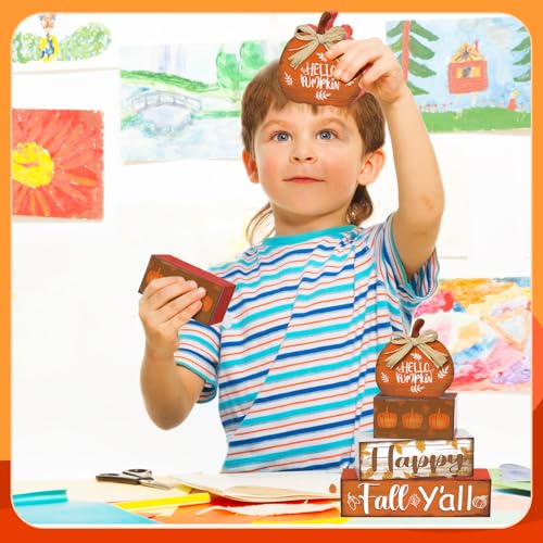 4 Pcs Fall Decor Home Pumpkin Wooden Sign Hello Fall Tiered Tray Decor - style: Pumpkin