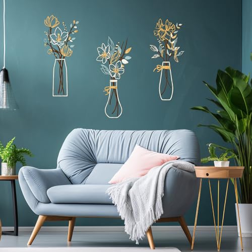Zzbakress 3 Pieces Metal Flowers Wall Art for Bathroom (Beige Gold) - color: Beige Gold