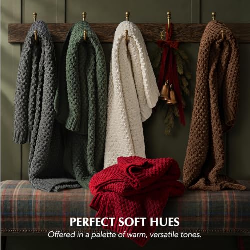 EVERGRACEHOME Chunky Chenille Knit Throw Blanket, 90 x 90, Classic Red - color: Classic Red, size: 90" X 90"