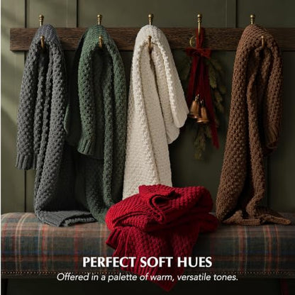 EVERGRACEHOME Chunky Chenille Knit Throw Blanket, 90 x 90, Classic Red - color: Classic Red, size: 90" X 90"