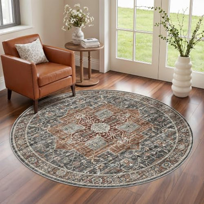 Roxstand 4ft Round Washable Area Rug, Non Slip Rug, Grey/Brown/Tan - color: Grey/Brown/Tan, size: 4' (Round)
