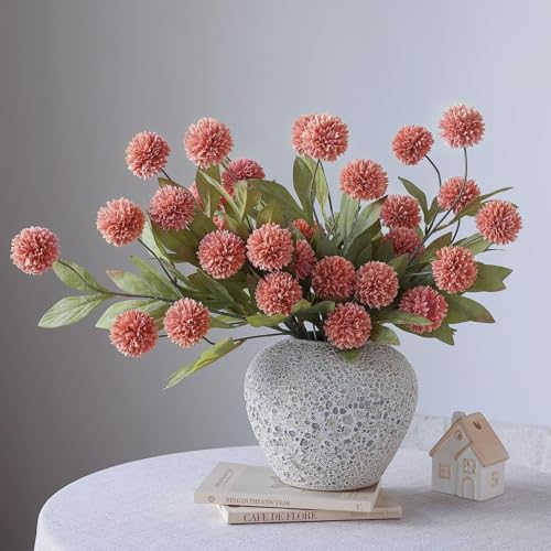 6 Pcs 27"Artificial Pompon Mum Silk Flower Stems for Vase (Dusty Pink) - color: Dusty Pink
