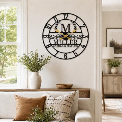 Personalized Family Name Metal Wall Clock Custom Monogram Silent Wall Clock - color: Design8