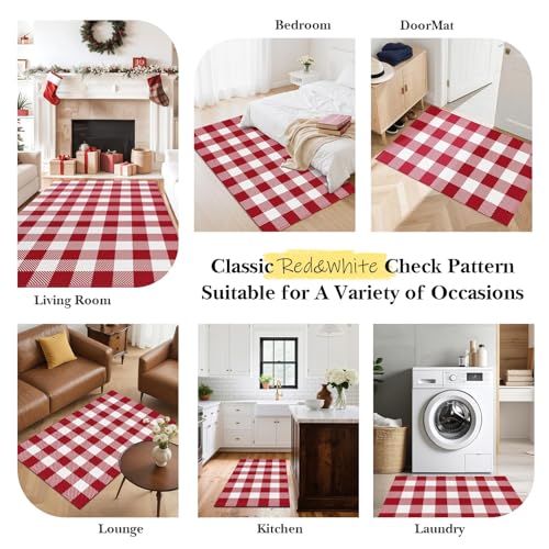 Outdoor Rugs, Red and White Area Rug Checkered 3’x 5’ - color: Red & White, size: 3' x 5' (Rectangular)