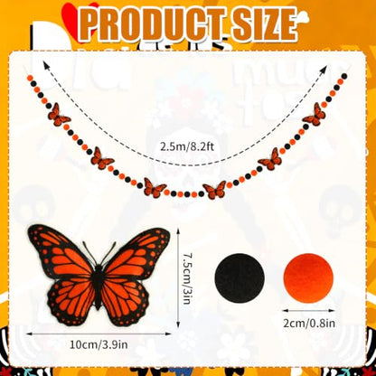 Jansun Day of the Dead Garland 3D Felt Monarch Butterfly Banner Decor - color: Black Qrange