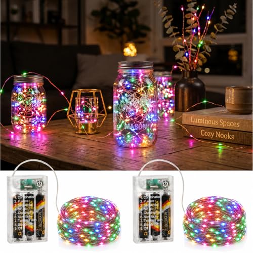 16FT 50LED Fairy Lights Battery Operated (Included), 2 Packs - color: Multicolor, size: 2 Pack - Batteries Included