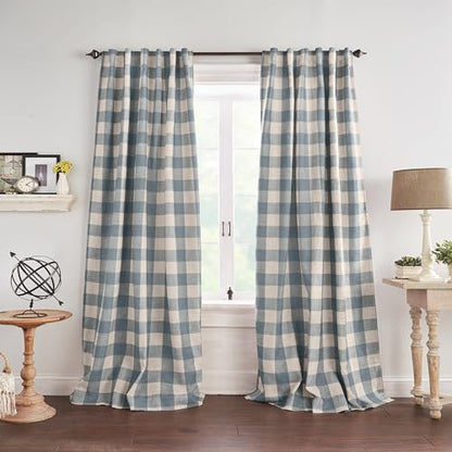 Grainger Buffalo Check Blackout Window Curtain, Chambray - 52" W x 108" L - color: Chambray, size: 52"W x 108"L (Pack of 1)