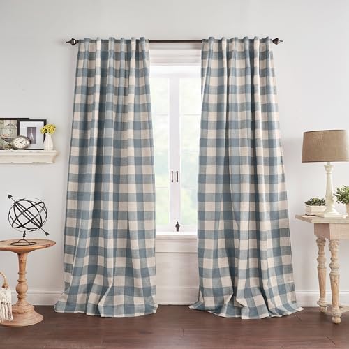 Grainger Buffalo Check Blackout Window Curtain, Chambray - 52" W x 95" L - color: Chambray, size: 52"W x 95"L (Pack of 1)