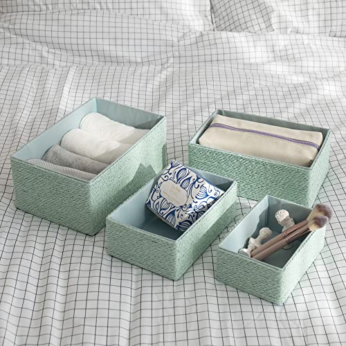 LA JOLIE MUSE Bathroom Basket Organizers, Paper Rope Storage, Green 4 Pack - color: Light Green