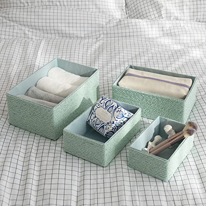 LA JOLIE MUSE Bathroom Basket Organizers, Paper Rope Storage, Green 4 Pack - color: Light Green