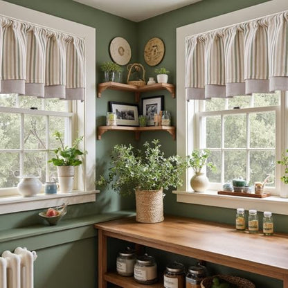 jinchan Stripe Linen Kitchen Valance Curtain, 50x18, 1 Panel, Multi Green - color: Boxter Striped | Multi Green on Linen, size: 50"W x 18"L (Pack of 1)