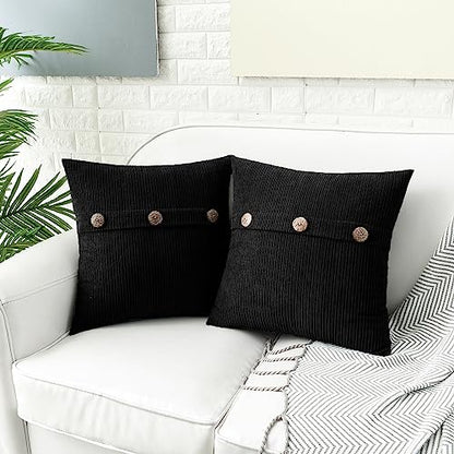 HWY 50 Black Chenille Throw Pillow Covers 16x16 Inch Buttons Pack of 2 - color: Black, size: 16" x 16" (Pack of 2)