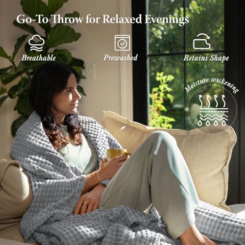 Threadmill King Waffle Bed Blanket, Rayon Derived from Bamboo,Scottish Grey - color: Scottish Grey, size: King (106" x 92")