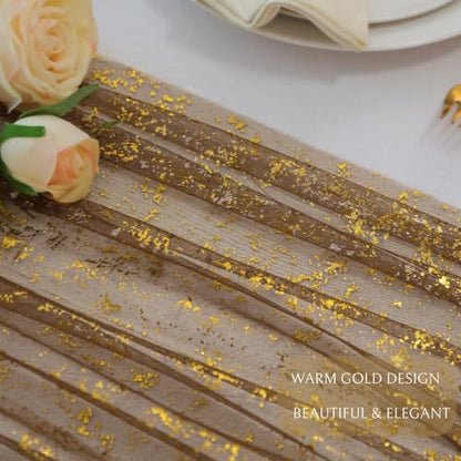 Snowkingdom 3Pcs 10Ft Coffee Gold Gauze Sheer Table Runner - color: Coffee Gold, size: 10FT/3Pcs