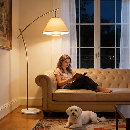 Lightdot Arc Floor Lamp for Living Room, Dimmable Modern Standing Tall Lamp - color: Linea-Gold