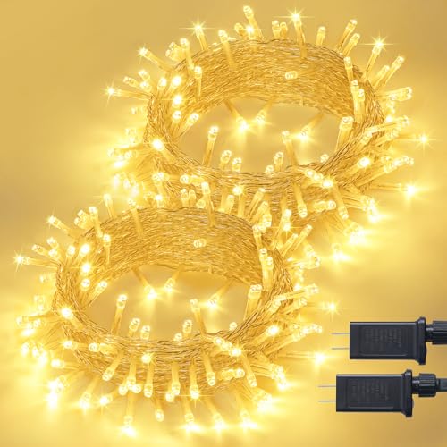 JMEXSUSS 2 Pack Warm White Christmas Lights Indoor, Total 200 LED 66FT - color: Warm White, size: 200 LED