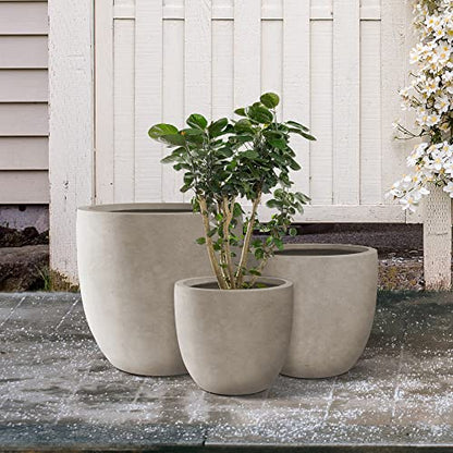 Kante Set of 3 Weathered Concrete Curved Planters 20" 16.5" 13.3" Dia - color: Weathered Concrete, size: 20.1"d + 16.5"d + 13.4"d