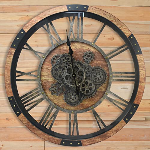 36'' Large Wall Clock Real Moving Gears Oversized Industrial Solid Wood Rusic Farmhouse Clocks for Living Room Wall Decor Home Office, 36 inch 90cm, Brown and Vintage Bronze - color: Vintage Brown, size: 90cm / 36 inch