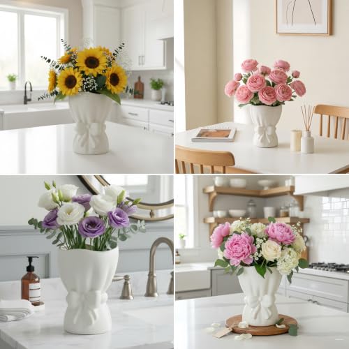 Lvases Bow Knot White Ceramic Decorative Flower Vase for Home Decor
