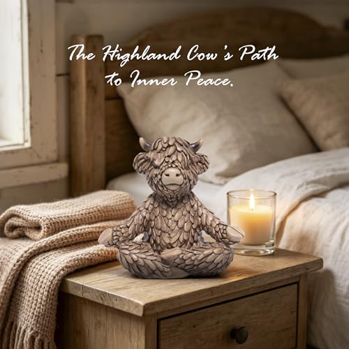Hodao Meditation Highland Cow Figurine, Farmhouse Decor, Zen Desk Statue - color: Meditation Cow