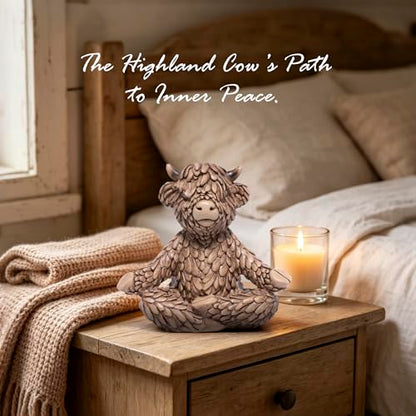Hodao Meditation Highland Cow Figurine, Farmhouse Decor, Zen Desk Statue - color: Meditation Cow