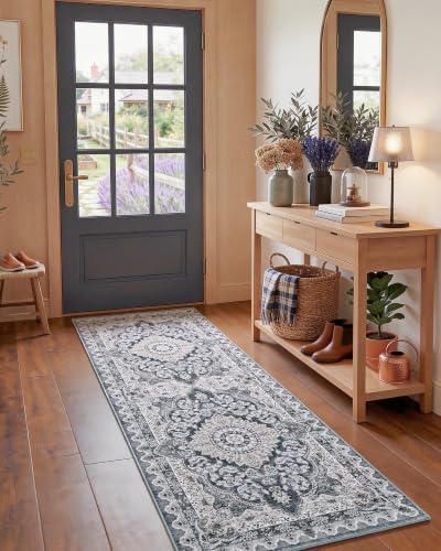 Macgace Washable Vintage Area Rug for Kitchen, 2x6 Blue Runner Rugs - color: Blue & Beige, size: 2' x 6' (Rectangular)