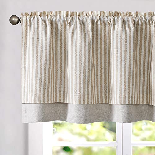 jinchan Stripe Linen Kitchen Valance Curtain, 50x16, 1 Panel, Taupe - color: Boxter Striped | Tan on Linen, size: 50"W x 16"L (Pack of 1)