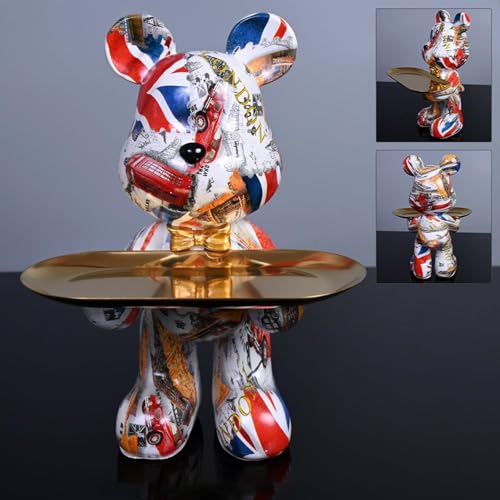 Bear Statue Resin Tray Sculpture for Home and Office Decor, Suitable for Bedroom, Living Room, Office on Table, Desktop, Shelves and Cabinet (London) - color: London