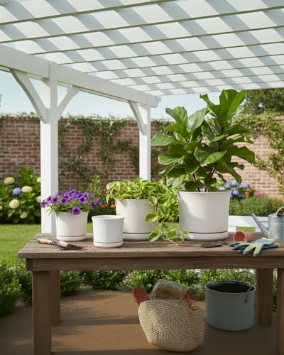 Ceramic Plant Pots, Set of 3, 4.3/5.6/6.9 Inch with Drainage - color: White (4+5+7)