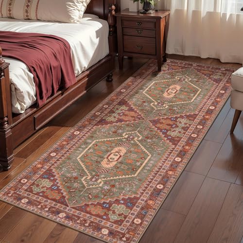 Ciicool 2x5ft Runner Rug,Washable Hallway Terracotta/Green Kitchen Carpet - color: Terracotta/Green, size: 2' x 5' (Runner)