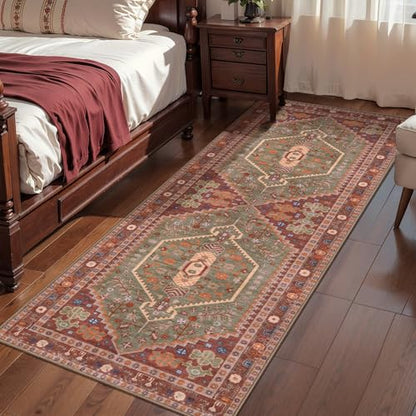 Ciicool 2x5ft Runner Rug,Washable Hallway Terracotta/Green Kitchen Carpet - color: Terracotta/Green, size: 2' x 5' (Runner)