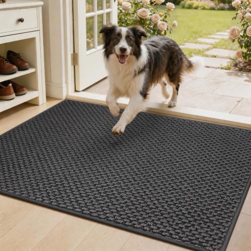 Dirt Trapper Door Mat 32"x 48",Non Slip Washable Doormat,Dark Grey - color: Dark Gray, size: 32" x 48"