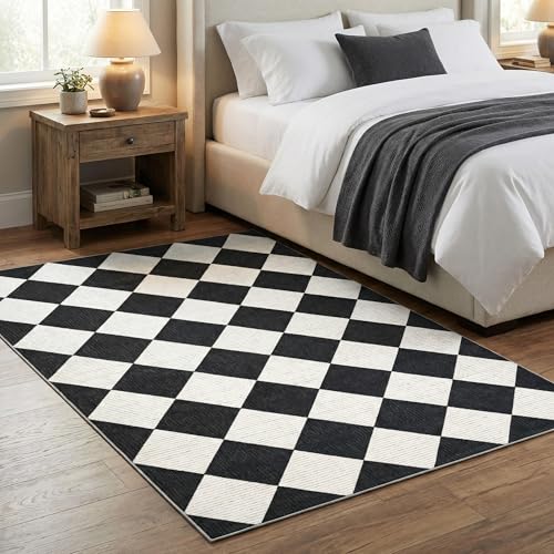 GarveeHome 4x6 Modern Checkered Area Rug Black and White Washable Rug - color: Black/White, size: 4' x 6' (Rectangular)