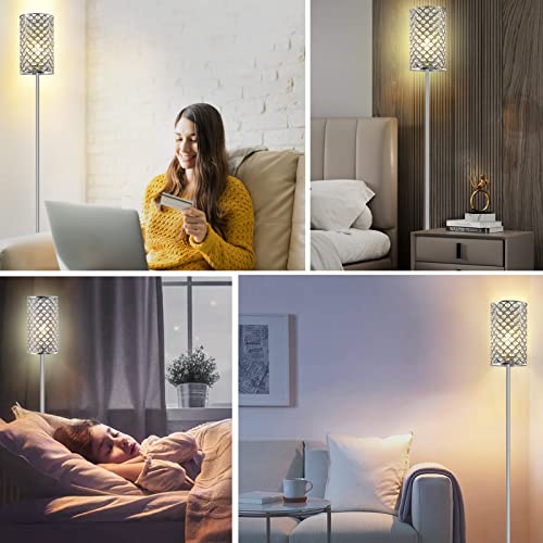 GyroVu Crystal Floor Lamp, Elegant Standing Lamp Modern Floor Lamp Silver Finish Tall Pole Lamp Accent Light with On/Off Foot Switch for Living Room, Girl Bedroom, Dresser, Office - color: Silver