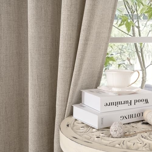 YoungsTex 90 Inches Long Oatmeal Linen Semi Sheer Curtains for Living Room - color: Dark Oatmeal, size: 52"W x 90"L (Pack of 2)