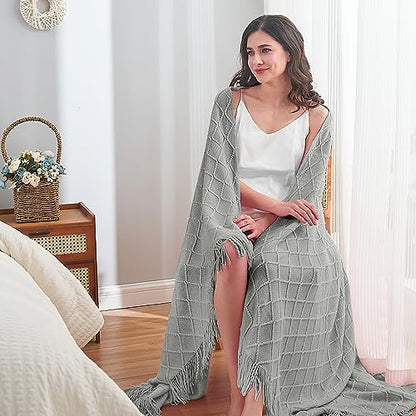 inhand Light Grey Knitted Throw Blanket for Couch and Bed, 60"x80" - color: Light Grey, size: 60"x80"