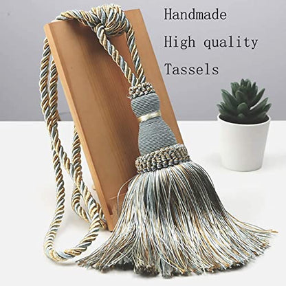 BEL AVENIR 2 Pack Curtain Tiebacks Tassel Drapery Tie-Backs Rope Holdbacks - color: Blue, size: 2 Pack