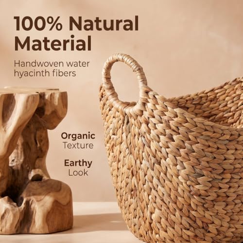 Extra Large Water Hyacinth Storage Basket with Handles, Natural Bin