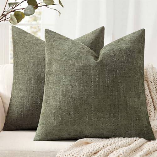 ANRODUO Euro Decorative Textured Pillow Covers 24x24 Olive Green Pack of 2 - color: Olive Green, size: 24" x 24" (Pack of 2)