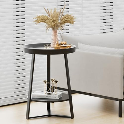 Gadroad Round End Table with Storage Shelf, Black - color: Black, size: 15.7"D x 15.7"W x 23"H (no Charging Station)