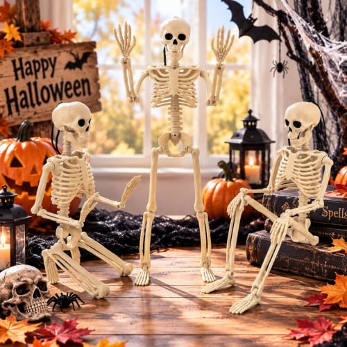 2-8 PCS 16" Halloween Posable Skeleton Decor,Scary Small Hanging Skull Prop