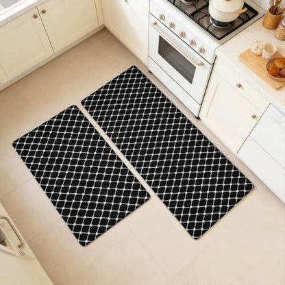 Feelyou Black White Geometric Kitchen Rugs Sets 2PCS Easy Geometric Stripe Line Kitchen Mats for Floor Modern Art Cushioned Anti Fatigue Simple Style Waterproof Non-Slip Rugs Accessories - color: Black White