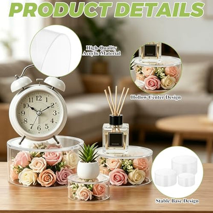 ASelected 6-Piece Clear Acrylic Cylinder Display Risers Includes 5.9/ 5.1/3.5" Diameter Risers Display Stands for Jewelry, Collectibles, and Table Decor