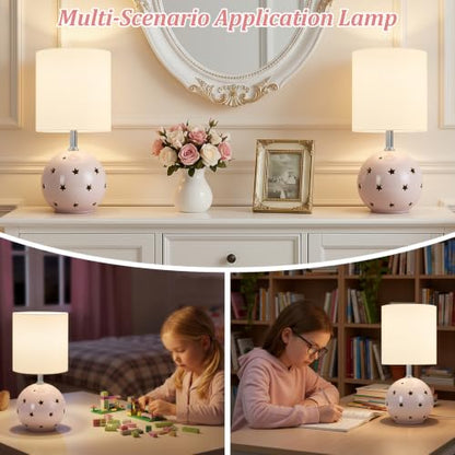 Small Table Lamp, 14" Pink Ceramic Bedside Lamp for Girls Kids Bedroom,Dorm - color: Pink