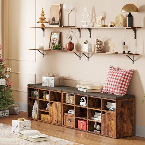 DINZI LVJ Long Wall Shelves, 47.3Inch Wooden Floating Shelves with Brackets - color: Rustic Brown, size: 47.3 Inch
