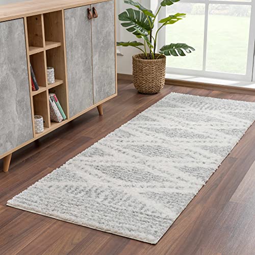 Hauteloom Winnebago Moroccan Farmhouse Living Room Bedroom Shaggy Area Rug - Bohemian Shag Rug - Plush High Pile - Southwestern Boho Soft Carpet - Grey, Off White, Beige - 6'7" x 9' - color: Gray, Cream / Gala, size: 6'7" x 9' (Rectangular)