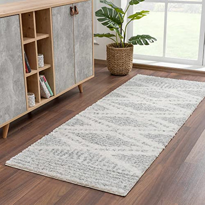 Hauteloom Winnebago Moroccan Farmhouse Living Room Bedroom Shaggy Area Rug - Bohemian Shag Rug - Plush High Pile - Southwestern Boho Soft Carpet - Grey, Off White, Beige - 6'7" x 9' - color: Gray, Cream / Gala, size: 6'7" x 9' (Rectangular)