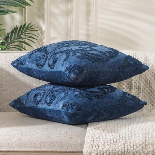HPUK Embroidered Throw Pillow Covers 18x18 Inch, Boho Damask, Set of 2 - color: Navyblue-damask