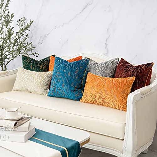 Yangest Beige Throw Pillow Cover Velvet Cushion Cover Branches Rectangular Neutral Pillowcase for Sofa Couch Bedroom Living Room, 12x20 Inch - color: Beige, size: 20" x 12" (Pack of 1)
